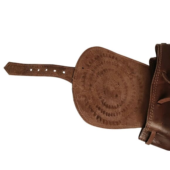 Leather Tooled Crossbody Purse Dark Brown With Turquoise & Green Crochet Strap - Picture 8 of 16